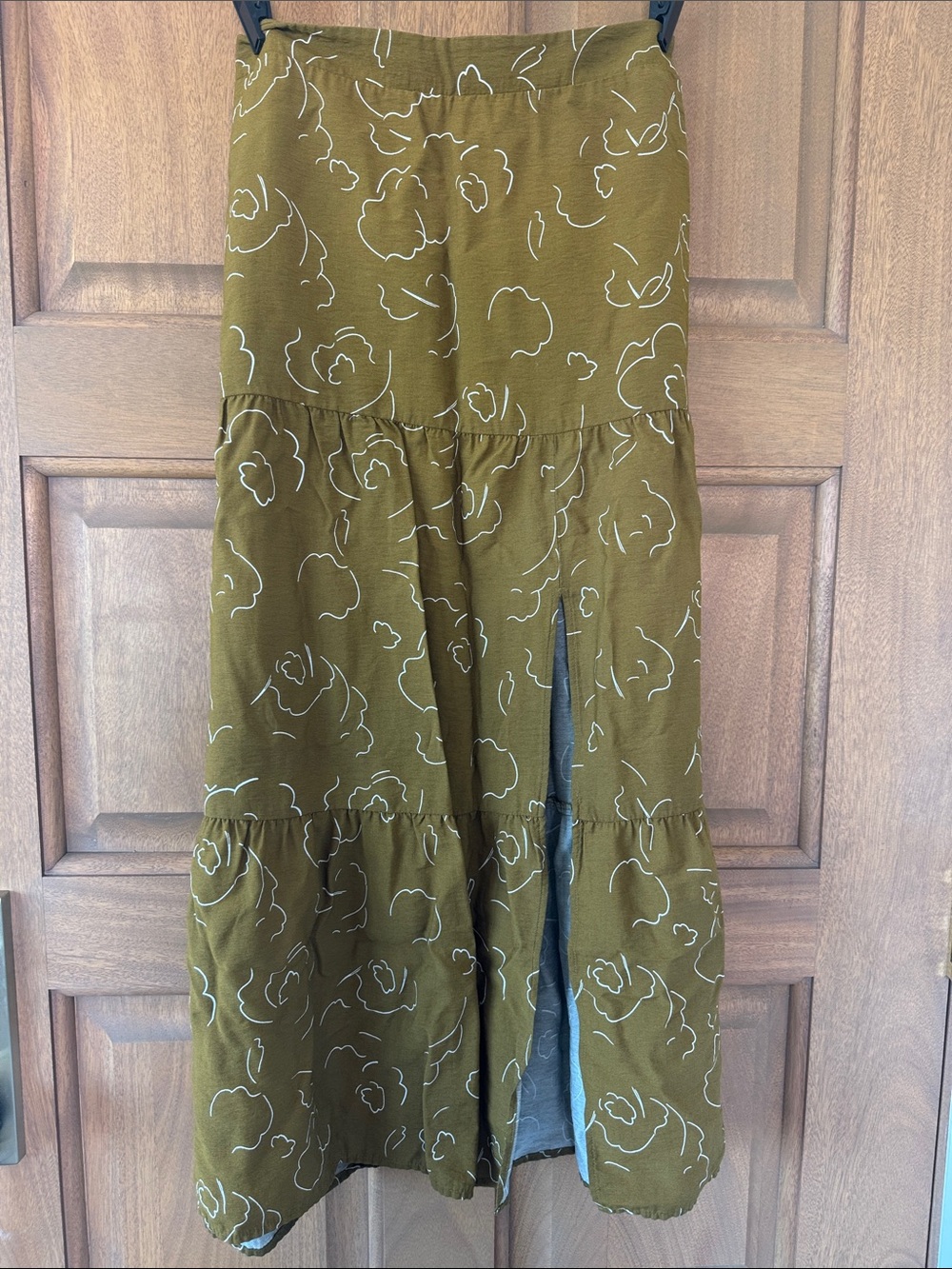 Nine West Olive Patterned Print Midi Skirt